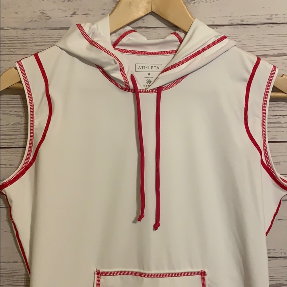 Athleta White Hooded Sleeveless Front Pocket Top M - Picture 2 of 10